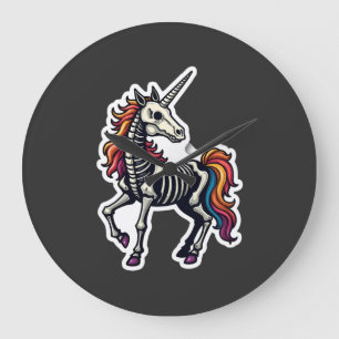 Funny Skeleton Unicorn Lovers Spooky Halloween Cos Large Clock