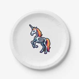 Funny Skeleton Unicorn Lovers Spooky Halloween Cos Paper Plates
