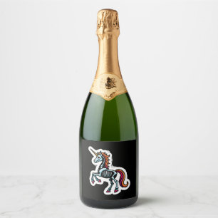 Funny Skeleton Unicorn Lovers Spooky Halloween Cos Sparkling Wine Label