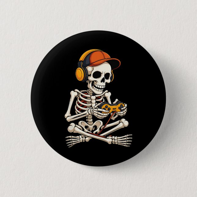 Funny Skeleton Video Game Halloween Gaming Gamer B Button (Front)