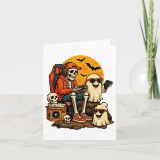 Funny Skeleton Video Game Halloween Gaming Gamer B Card