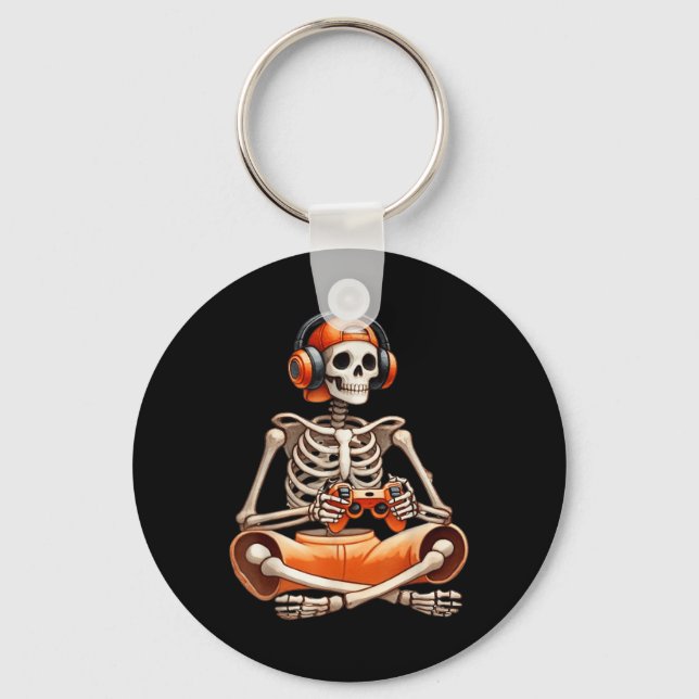 Funny Skeleton Video Game Halloween Gaming Gamer B Keychain (Front)