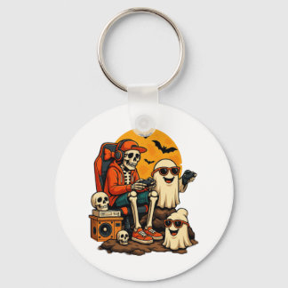 Funny Skeleton Video Game Halloween Gaming Gamer B Keychain
