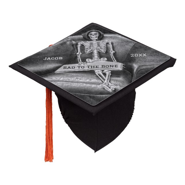 Funny Skeleton Vintage Radiology Graduation Cap Topper (Angled)
