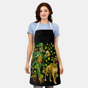 Funny Skeleton Walking Great Dane Gothic Dog Lover Apron