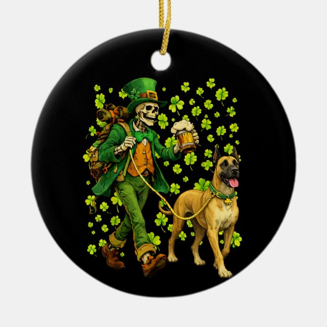 Funny Skeleton Walking Great Dane Gothic Dog Lover Ceramic Ornament (Front)