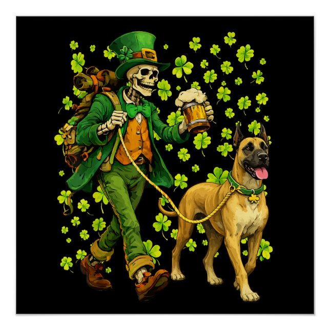 Funny Skeleton Walking Great Dane Gothic Dog Lover Poster (Front)
