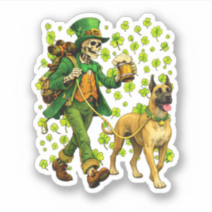 Funny Skeleton Walking Great Dane Gothic Dog Lover Sticker