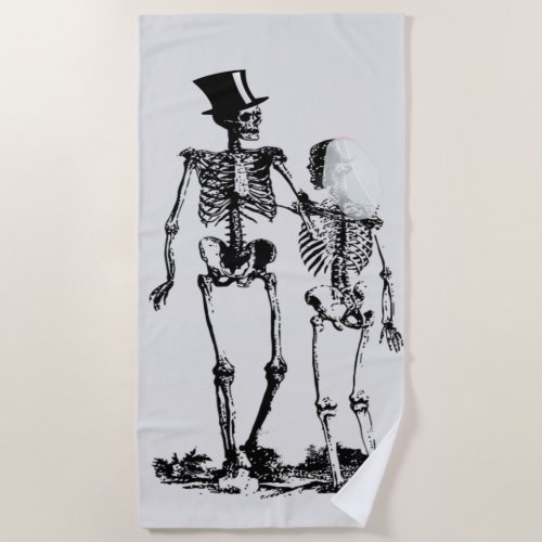 Funny Skeleton Wedding Couple Beach Towel