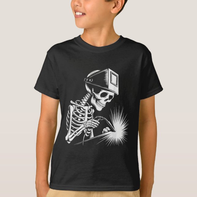 Funny Skeleton Welding Lovers Spooky Halloween Wel T-Shirt (Front)