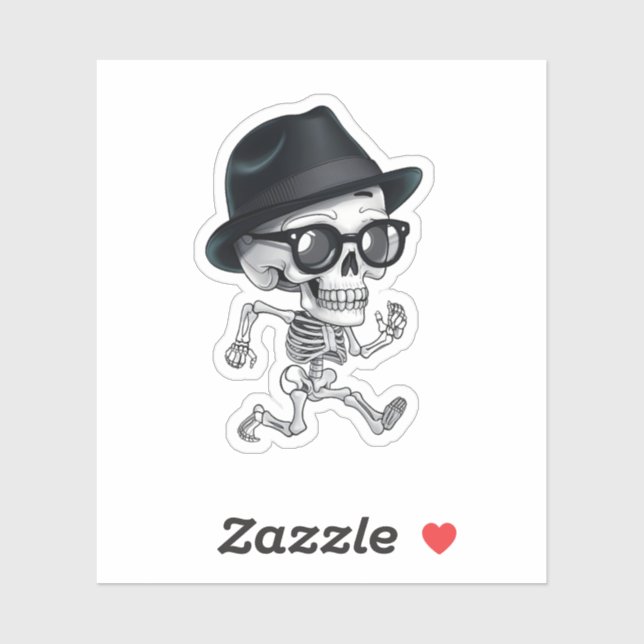 Funny Skeleton with Black Hat and Glasses Quirky  Sticker (Sheet)