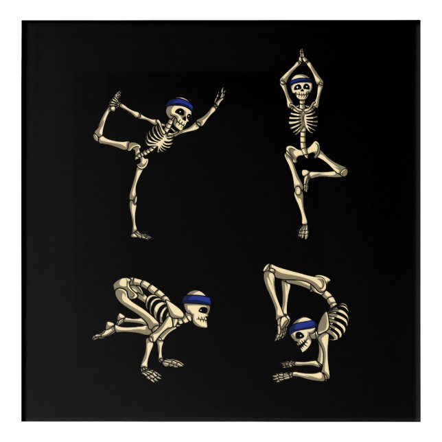 Funny Skeleton Yoga Workout Poses Halloween Acrylic Print (Front)