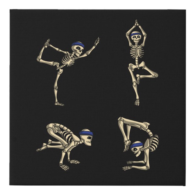 Funny Skeleton Yoga Workout Poses Halloween Faux Canvas Print (Front)