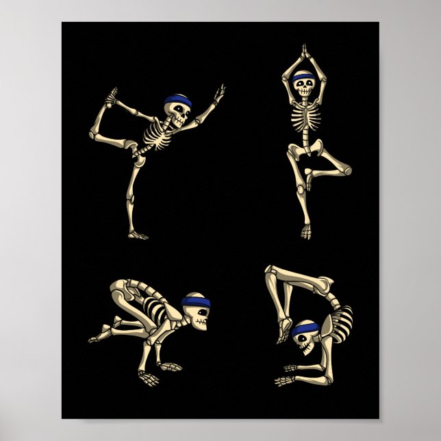 Funny Skeleton Yoga Workout Poses Halloween Poster (Front)