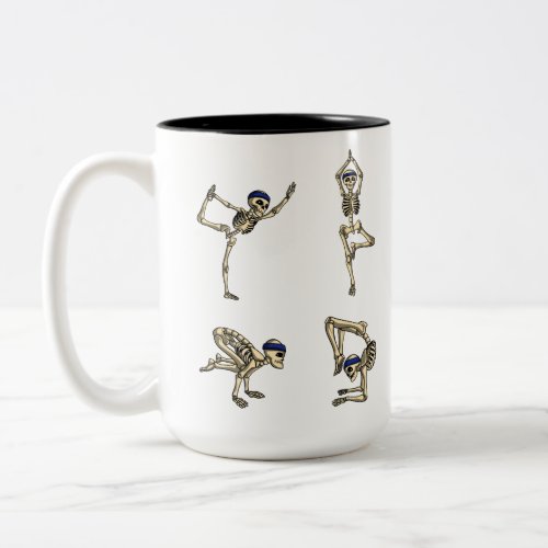 Funny Skeleton Yoga Workout Poses Halloween Two_Tone Coffee Mug