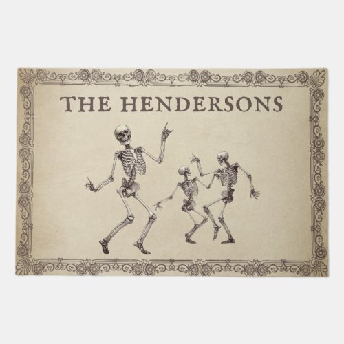 Funny Skeletons Dancing Custom Name Halloween Doormat