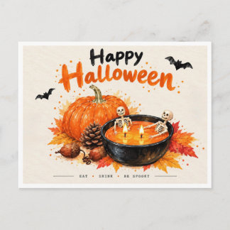 Funny Skeletons Happy Halloween Postcard
