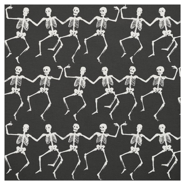 Funny skeletons skull dancing pattern halloween fabric (Swatch)