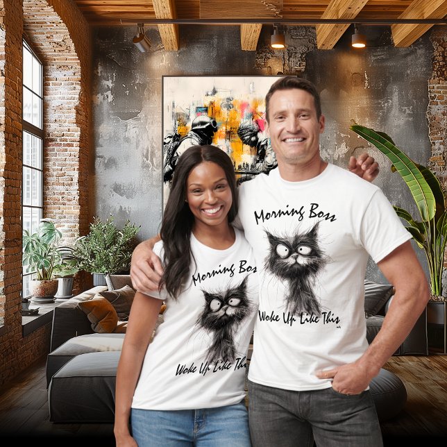 Funny Sketch Cat – Editable Text Wild Morning Cat T-Shirt (Creator Uploaded)