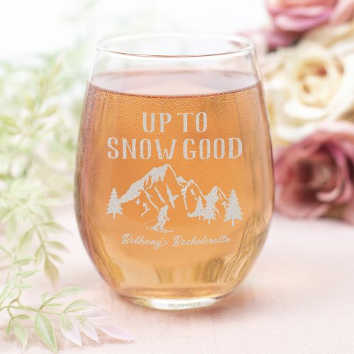 Funny Ski Bachelorette Party Stemless Wine Glass