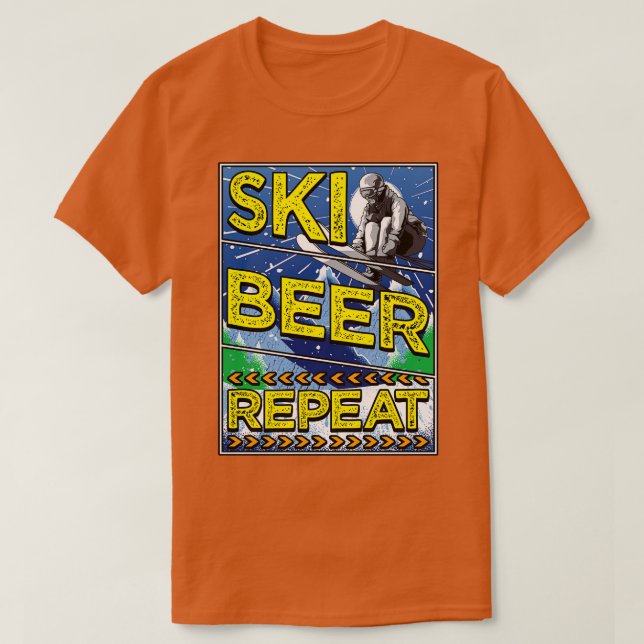 Funny Ski Beer Repeat Skiing Drinking Skiers 1 T-Shirt (Design Front)