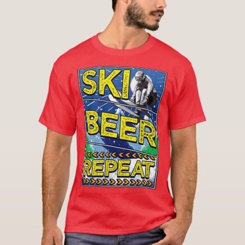 Funny Ski Beer Repeat Skiing Drinking Skiers T_Shirt