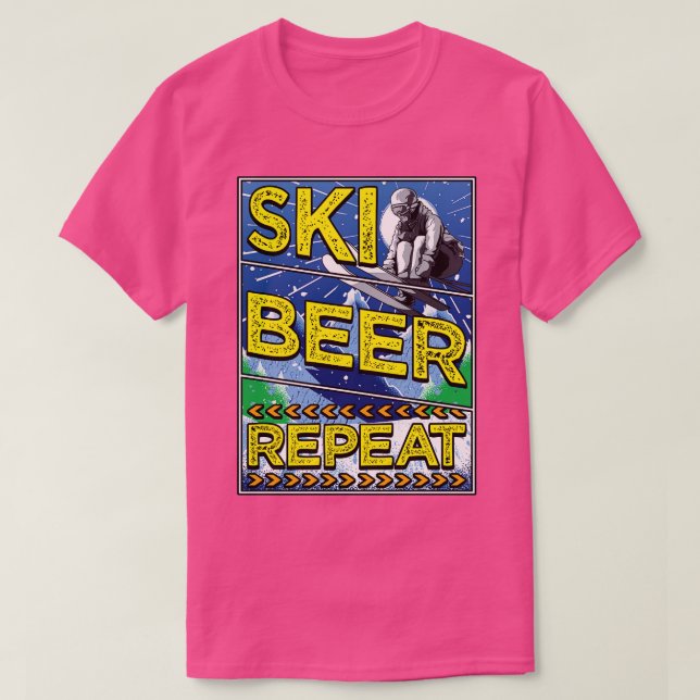 Funny Ski Beer Repeat Skiing Drinking Skiers T-Shirt (Design Front)