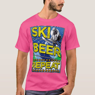 Funny Ski Beer Repeat Skiing Drinking Skiers T-Shirt