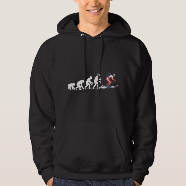Funny Ski Evolution Red Suit Illustration Hoodie (Front)
