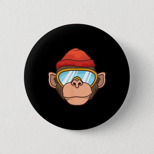 Funny Ski Monkey Goggles Gorilla Skiing Mountain G Button (Front)