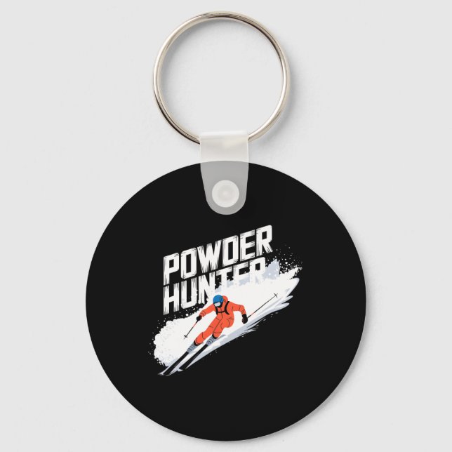 Funny Ski Powder Hunter Alpine Skier  Keychain (Front)