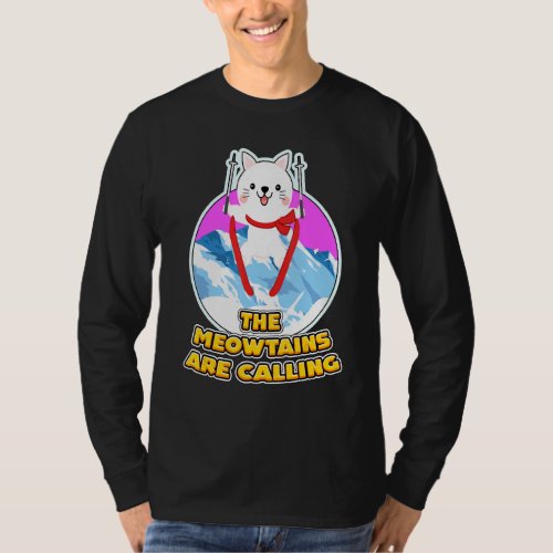 Funny Ski Snowboard Cat Lover Skiing Snowboarding  T_Shirt