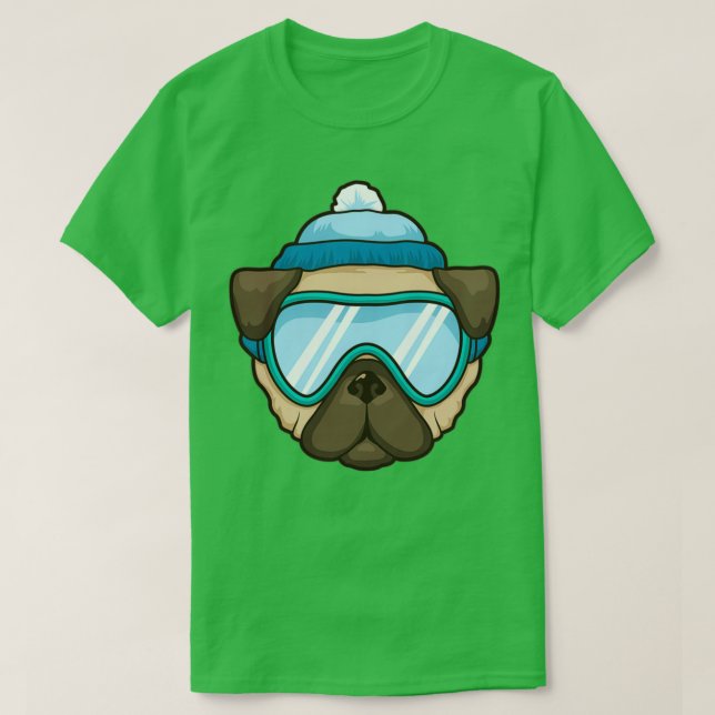 Funny Skier Snowboard Skiing Dog Pug Lover Gift T-Shirt (Design Front)