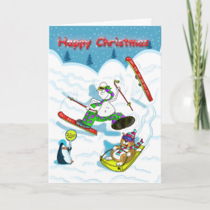 Funny skiing Christmas card, fat cat & Duncan Holiday Card