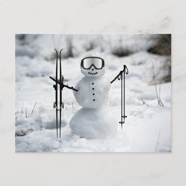 Funny Skiing Christmas Snowman Winter Seasonal   Postcard (Front)