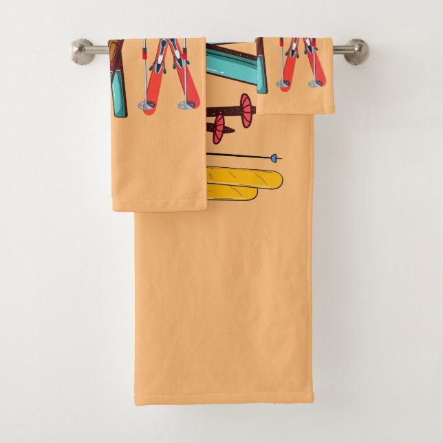 Funny Skiing Colorful Ski Skier  Bath Towel Set (Insitu)