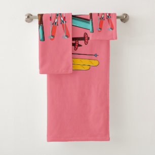 Funny Skiing Colorful Ski Skier  Bath Towel Set