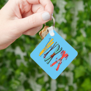 Funny Skiing Colorful Ski Skier  Keychain