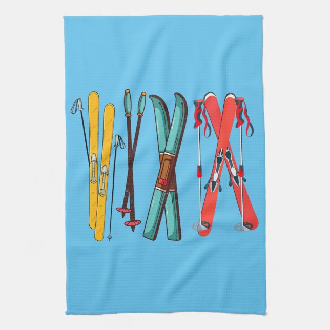 Funny Skiing Colorful Ski Skier  Kitchen Towel (Vertical)