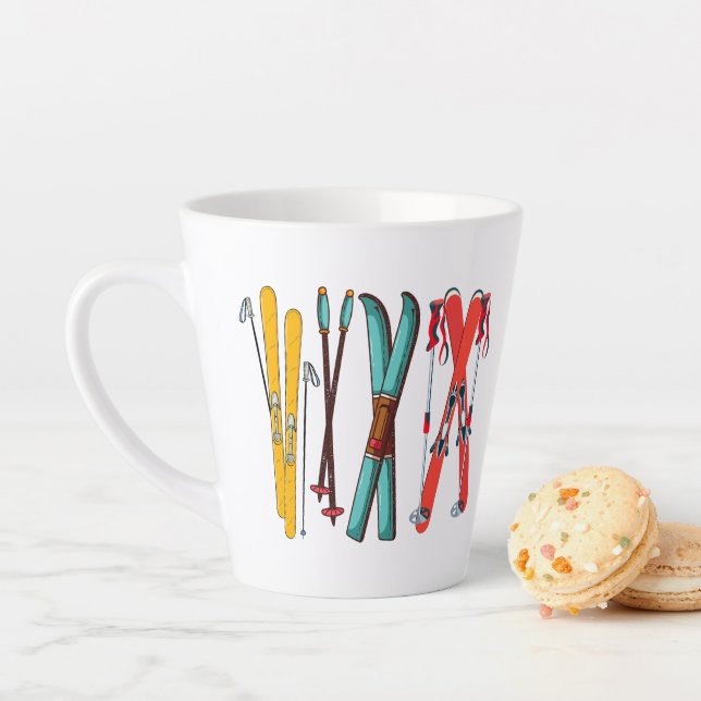 Funny Skiing Colorful Ski Skier  Latte Mug (In Situ)