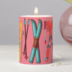 Funny Skiing Colorful Ski Skier Pillar Candle