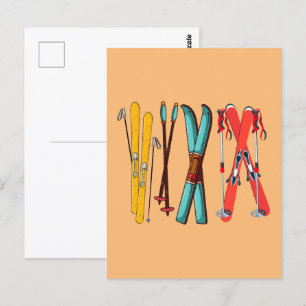 Funny Skiing Colorful Ski Skier Postcard
