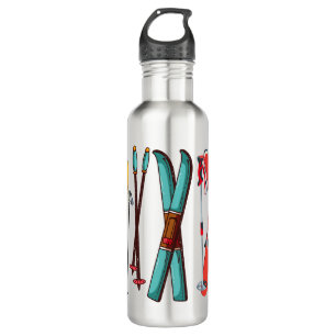 Funny Skiing Colorful Ski Skier Stainless Steel Water Bottle