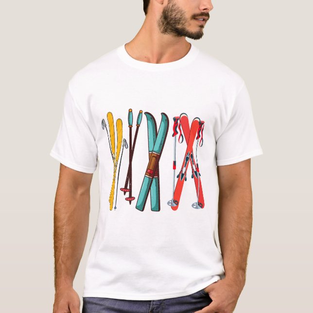 Funny Skiing Colorful Ski Skier  T-Shirt (Front)
