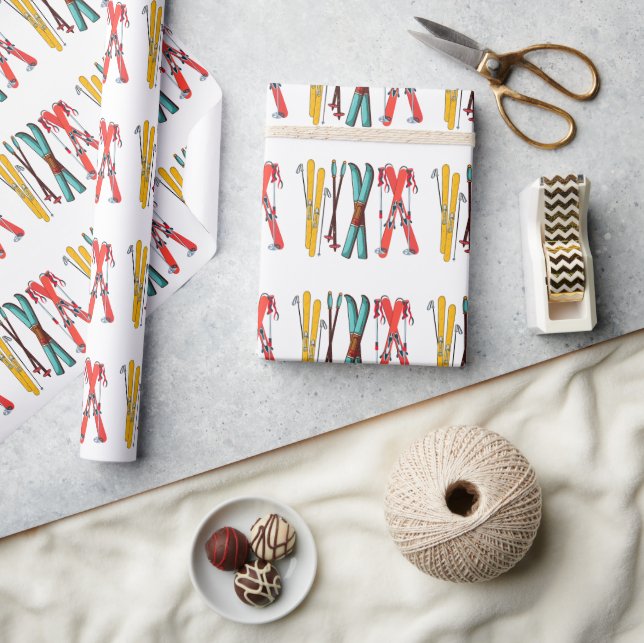 Funny Skiing Colorful Ski Skier  Wrapping Paper (Crafts)