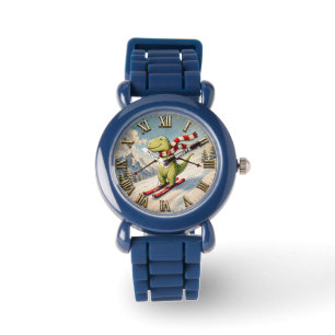 Funny Skiing Dinosaur Cute Winter T-Rex Ski Watch