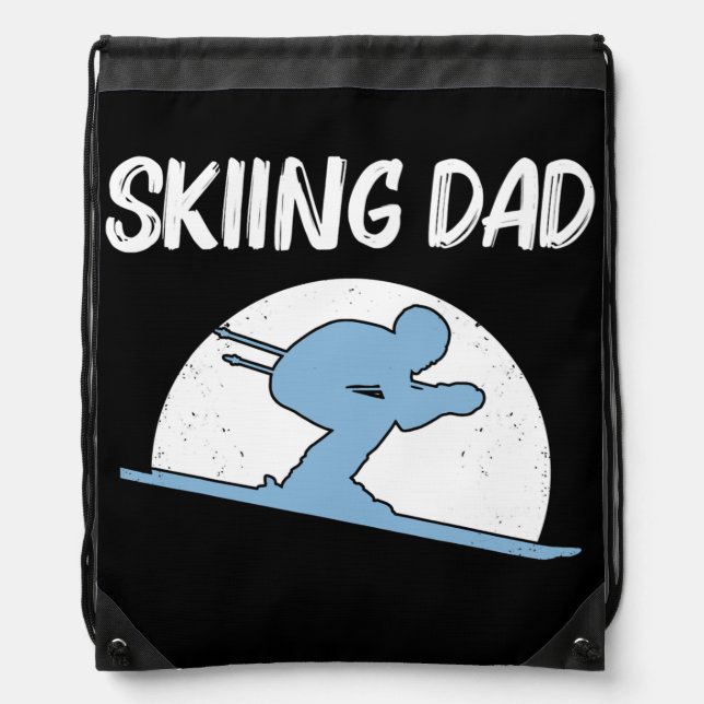 Funny Skiing Gift For Dad Father Skier Ski Winter Drawstring Bag (Front)