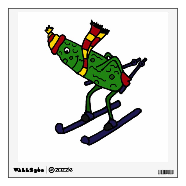 Funny Skiing Pickle Cartoon Wall Decal (Front)