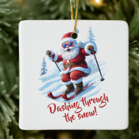 Funny Skiing Santa Christmas Ornament with Poem