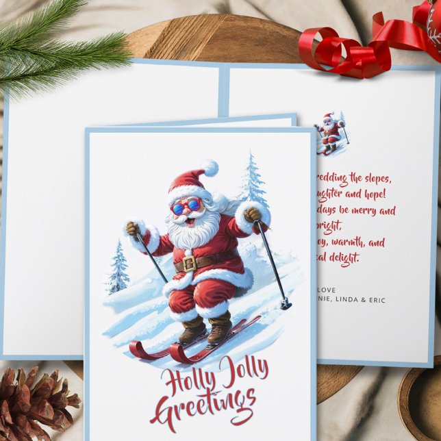 Funny Skiing Santa Custom Christmas Holiday Card (Creator Uploaded)